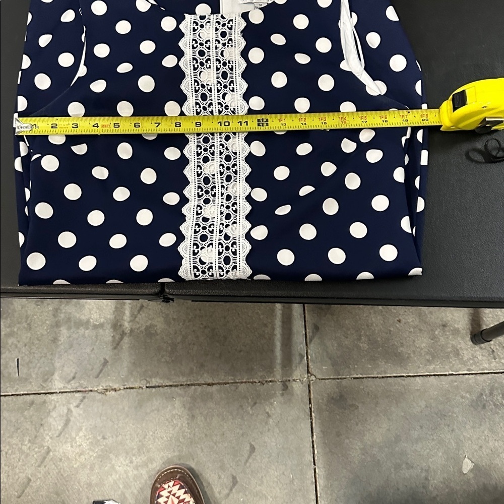 Madison Leigh women’s Navy Polka Dot with back zipper Midi Dress size 12 - Picture 6 of 9